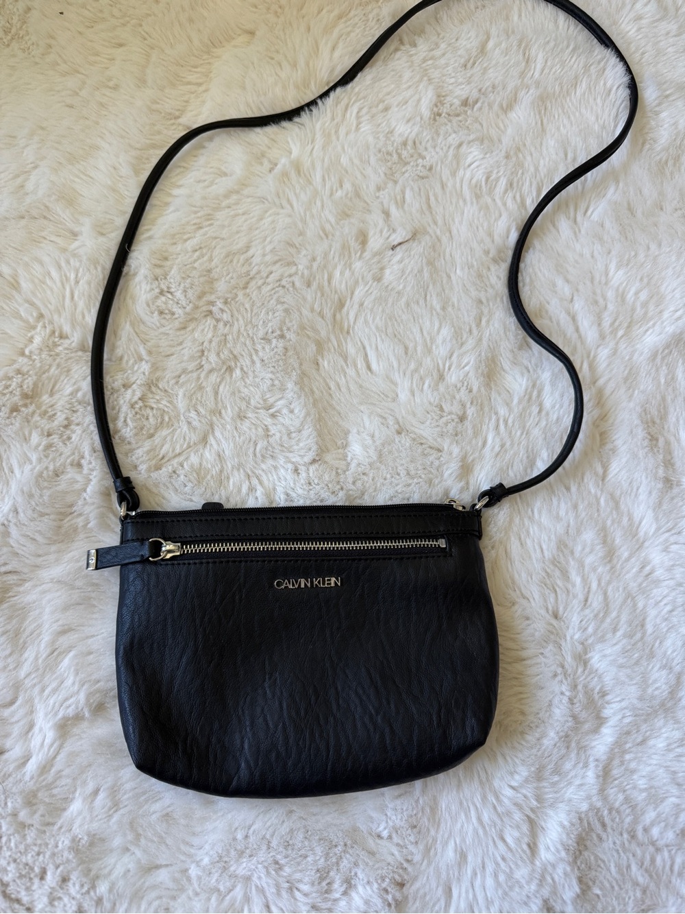 Calvin Klein Black Leather Crossbody with Front Zip